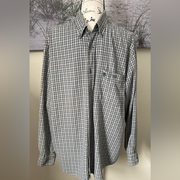 Timberland men’s classic green/white/brown plaid button down shirt, size large - Picture 5 of 11